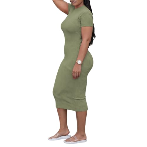 Image of TOPSRANI Women Sexy Midi Dress Bodycon Casual Sleeveless Basic Ruched Tank Summer Club Party Dresses