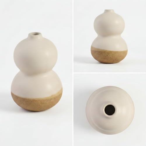 Image of Ceramic Stone Vase for Home Decor Ceramic Vase for Pampas Grass, Abstract Bubble Stacked Pebble Design, Minimalist Ceramic Vases for Flowers (White Beige)