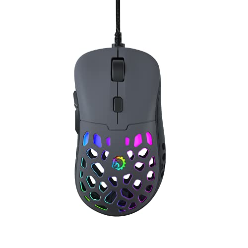 DREVO Osprey RGB Gaming Mouse, 12000 DPI, 65 g léger, 6 Boutons programmables, Temps de réponse 1 ms, Coque en nid d'abeille PixArt PAW3327 capteur Optique avec câble Ultra Doux (Gris) Cover