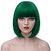 Short Bob Wigs for Women Green Costume Cosplay Wigs with Bangs Full Wig Synthetic Wigs 12 Inch with Wig Cap S004G