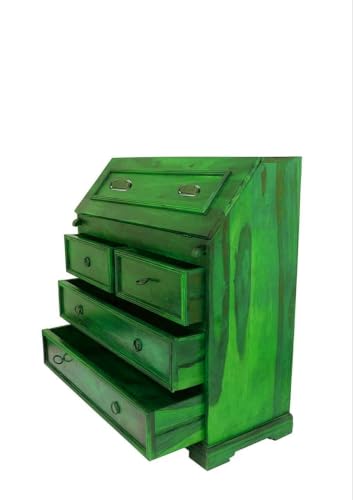 Image of Solid Sheesham Wood Writing Study Table for Students Office Desk Workstation Computer Laptop Table with Drawer Storage for Home Office Library Wooden Furniture (Green)