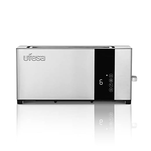 Ufesa Plus Delux Tostador de 1 Ranura Larga y Ancha, 1050W, 7 Niveles, Función Recalentar, Descongerlar y Cancelar, Bandeja Recogemigas, Inox