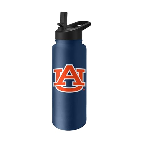 Image of Logo Brands NCAA Auburn Tigers 34 oz Stainless Steel Quencher Bottle - Team Color, Straw Included, No-Spill Lid, Easy Carry Handle - Keeps Drinks Cold For Hours