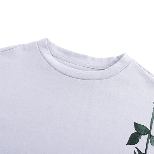 Boy's Graphic T Shirts Tees Floral Letter Short Sleeve Crew Neck T-Shirts Summer Tops White, 8 Years3