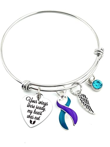 Your Wings Were Ready Memorial Charm Bracelet with Suicide Awareness Ribbon/Remembrance, Sympathy Gift2