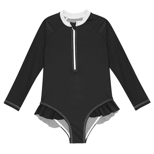 Plain Black Baby Girl Bathing Suit Long Sleeve UPF 50+ One Piece Toddler Swimsuit Size 4t