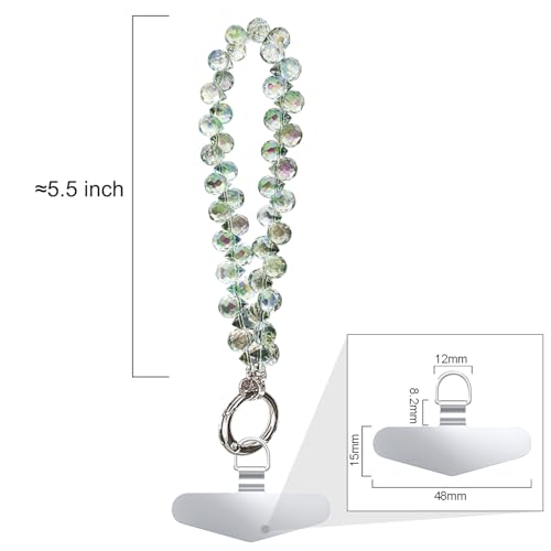 Image of TENOC Beaded Phone Wrist Strap, Green | Cellphone Lanyard Chain, Sparkling Wristlet Bracelet, For Women