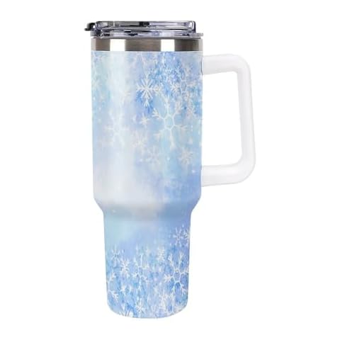 JJoias 40 Oz Tumbler With Handle And Straw Lid, Watercolor-winter-snowflakes Insulated Coffee Mug Stainless Steel Travel Mug Leak-proof Lid And Straw Fit in Car Cup Holder Cover