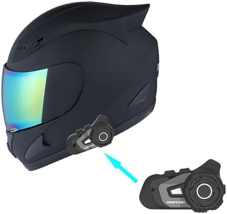 1Storm Motorcycle Bike Full Face Helmet Mechanic + Motorcycle Bluetooth Headset: Matt Black