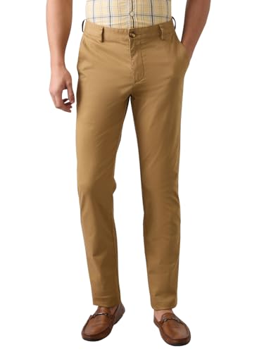 Image of Park Avenue Men's Regular Fit Mid Rise Neo Fit Cotton Blend Solid Pattern Flat Front Casual Chinos