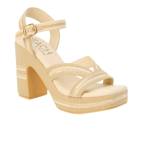 Image of BEACH by Matisse Womens Adelaide Platform Block Ankle Strap Casual Sandals Casual High Heel 3 inch & Up - Beige - Size 10 M
