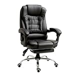 RMF Silla de Oficina Ergonómica Profesional Reclinable, Silla de Escritorio Cómoda y Relajante con Reposapiés - Sillón Relax con Ruedas Giratorias y Altura Ajustable Negro
