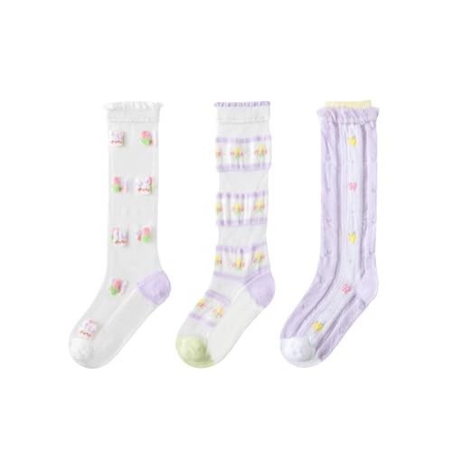 Toddler Girl Knee High Socks Summer Soft Breathable 1-12 Years Thin Mesh Socks 3 Pairs