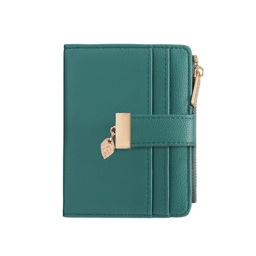 Image of Pomelo Best Wallet Women Bifold Leather Wallets for Women Credit Card Holder with ID Window Zipper Coin Pocket Teal Blue