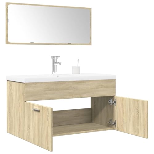 Vetnasa Set de Muebles de baño 3 pzas Madera contrachapada Roble Sonoma Mobiliario, Conjuntos de Muebles, Muebles de baño Marrón 44,7 KG