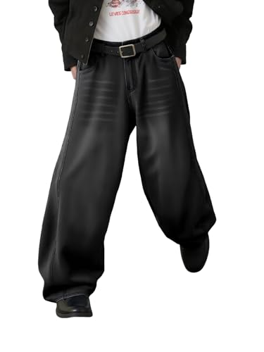 Mens Baggy Jeans Wide Leg Y2k Denim Pants Skater Hip Hop Fashion Loose Fit Casual Trousers Streetwear Black