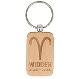 Spruchreif | Schlüsselanhänger mit Gravur „Sternzeichen Widder“ und Datum | Schlüsselanhänger aus Holz | Geschenk für Männer und Frauen | Sternzeichen Geschenke
