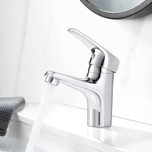 Bevankly Rubinetto Bagno Lavabo, Classico Monocomando Miscelatore Lavabo Bagno con Flessibili Acqua Calda Fredda 3/8 Pollici, Cromato Rubinetteria con Valvola in Ceramica, Ottone