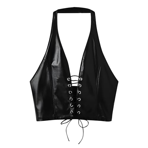 Camiseta punk de piel con correas ajustables que moldean el torso masculino