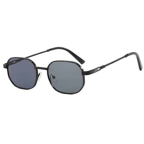EJDHA Sonnenbrille mit Metallrahmen, Runde Gläser, Grau Getönt, Twisted Temple Design (Schwarz/Schwarzgrau)