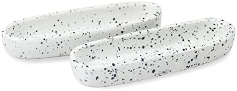 roro Ceramic Stoneware Hand-Molded Speckled Spotted Olive Trays (Long Pinch Bowls x 2, Lunar White)