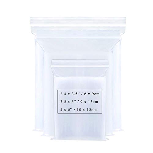 HJ 300 x Sachets Refermables, Sac Fermeture Éclair, Sachets Zip, Fermeture Rapide Sacs/3 Tailles 6 x 9/9 x 13/10 x 15CM, pour Rangement de Bijoux/Aliments/Artisanat/Minéraux/Vitamines