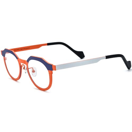Image of FONEX Colorful Pure Titanium Glasses Frame Women Retro Round Eyeglasses
