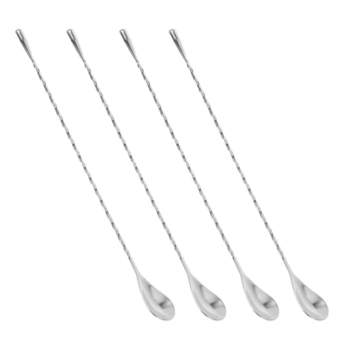 FELTECHELECTR 4 Pezzi Cucchiaio da Bar in Acciaio Resistente con Manico a Spirale per Mescolare Cocktail caffè e Bevande Cucchiaino Stirrer Elegante e Durevole