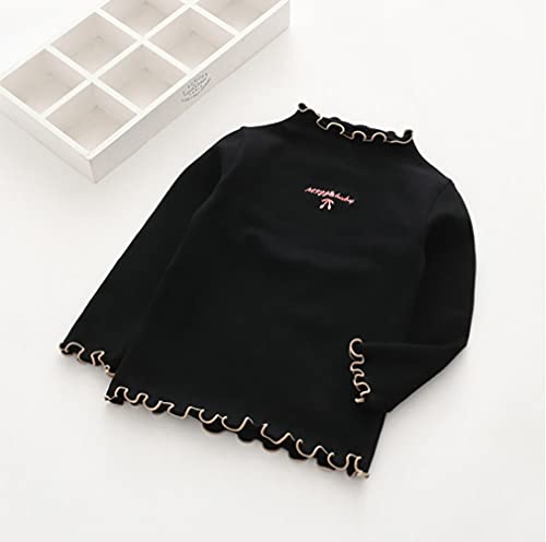Image of Toddler Girls Long Sleeve Cotton Tee Shirts Ruffle Lace Mock Turtleneck Basic Blouse Outfit Tops