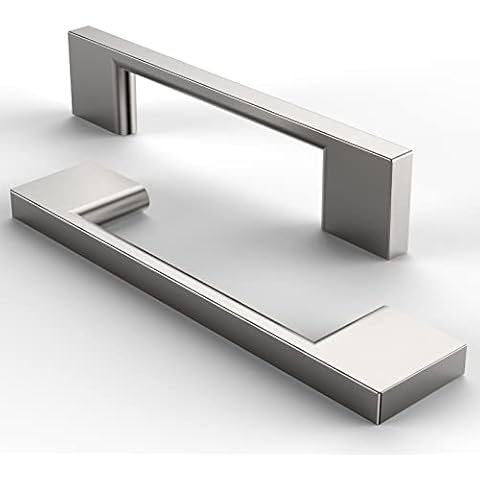 FURNIWARE 12 Pack Cabinet Hardware Modern Square Drawer Pulls, Cabinet Handles Kitchen Cabinet Door Handles Pull Brushed Satin Nickel-3.8"(96mm) Hole Center Cover