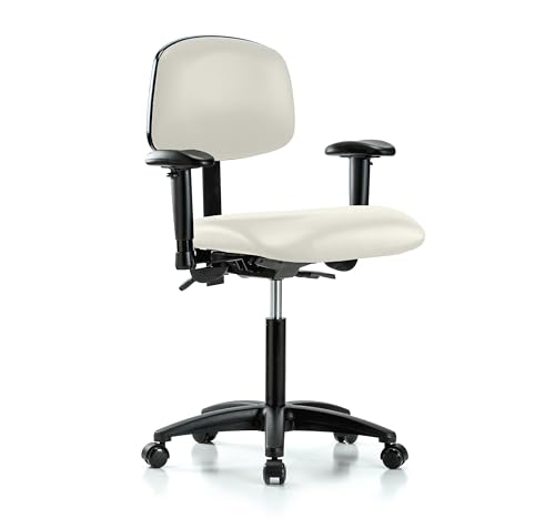 Image of Perch Multi-Task Office Chair with Adjustable Armrests | Medium Bench Height 20-27 inch | Off-White Vinyl