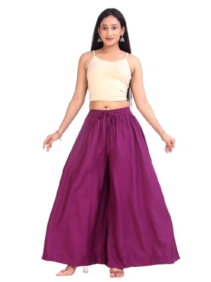 hb cloths Women's Palazzo Pant, Flared Rayon Palazzo Wide Leg Solid Color, Elasticated Waist Loose-fit & Regular, Casual Wear, Women's Relaxed Fit Rayon Palazzo-picture-32