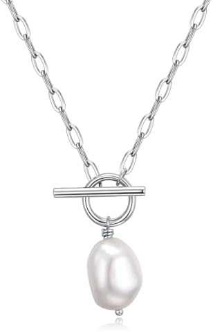 Baroque Pearl Pendant Necklaces for Women, 14K Gold Sliver Plated Chunky Chain Toggle Clasp Statement Necklace Women Jewelry Gift for Wife Girlfriend Mothers Day Christmas Birthday Valentine's Day Gifts