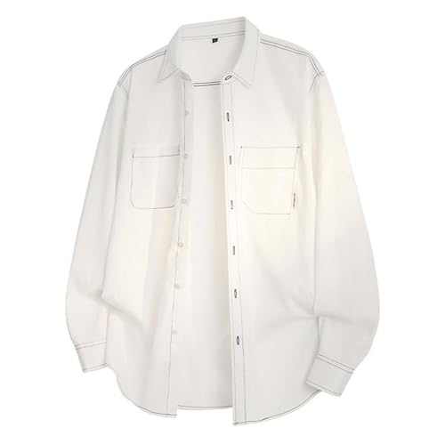 Camisa genérica para hombre casual de manga larga lisa, cómoda, ajuste suelto, cuello solapa, traje formal de negocios, elegante, camiseta casual, blanco, 3XL