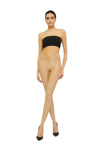 Image of Wolford Neon 40 Denier Tights Pantyhose for Women Semi Sheer Brilliant Shine Soft Logo Waistband Invisible Reinforced Toe