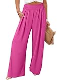Eytino Women's Plus Size Pants Summer Casual Smocked High Waisted Wide Leg Loose Lounge Palazzo Pants,4X Rose
