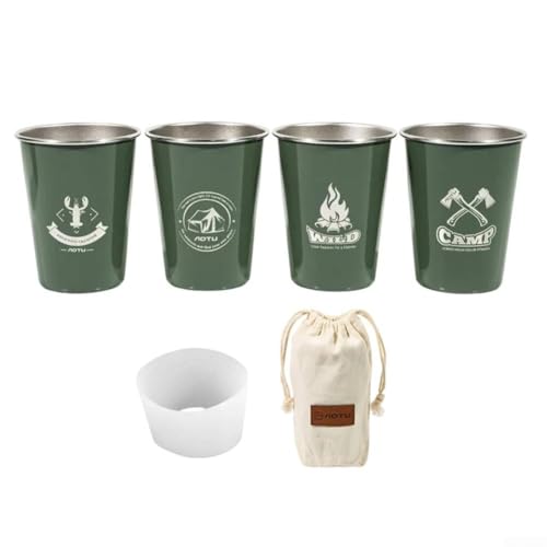 304 Stainless Steel Cup Set Designed for Campers Includes Stylish Tote Bag for Easy Portability (Four-piece set Green)