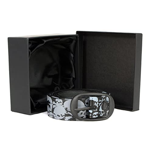 Milwaukee Leather MP7106 Men's Grey Skull Heads Black Genuine Leather Biker Belt with Interchangeable Buckle2