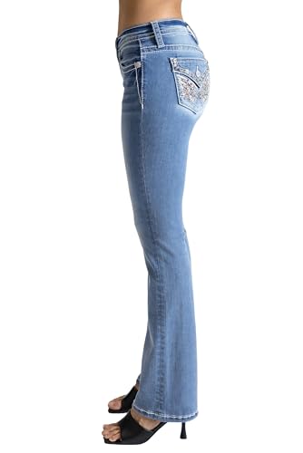 Miss Me Women's Fern Wings Faux Flap Pockets Mid-Rise Bootcut Jeans3