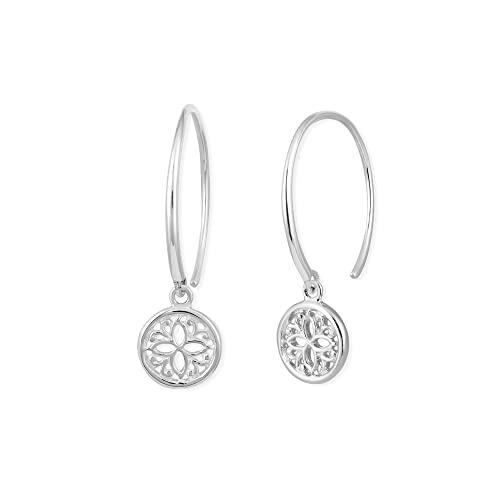 Boma Jewelry Sterling Silver Lotus Flower Pull Through Hoop Earrings
