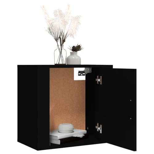 NUMNBE Mesita de noche flotante de 50 x 30 x 47 cm, color negro, madera de ingeniería, montaje en pared, espacio de almacenamiento, diseño moderno dormitorio