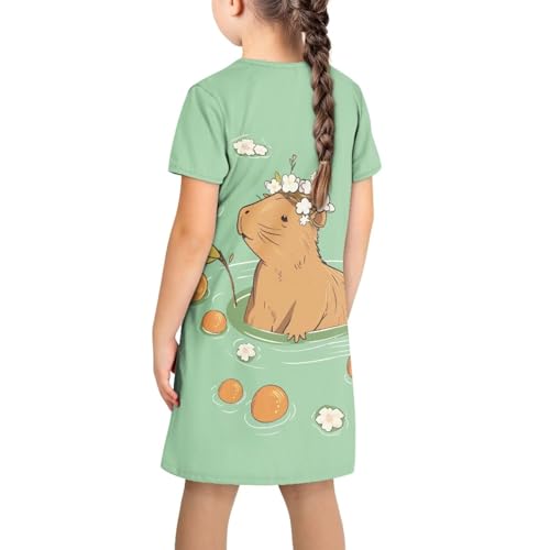 Girls Dresses 3-4Y Casual Short Sleeve Midi Dress Soft Home Garden Play Swing Dresses with Pockets2