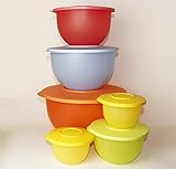  TW TUPPERWARE Schüssel Junge Welle 7,5L Orange + 4,3L Hellblau + 2,5L Apricot + 1,3L Limette + 2X 550ml Gelb + Brotdose Blau-Weiß