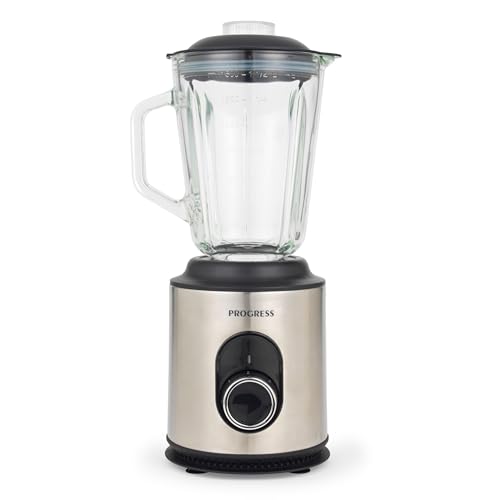 Progress Glass Jug Blender – 2 Speeds, 1.5 Litres, Pulse Function, 4-Wing Stainless Steel Blades, Smoothie Maker, Detachable Jug, Meal Prep, Cocktails, Milkshakes, Sauces, Protein Shakes, 550W, Silver