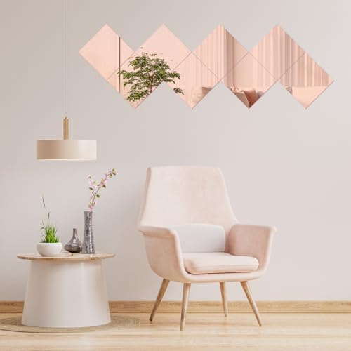 Image of 5 Pcs 8 x8 Inch Rose Acrylic Mirror Sheet, 1 /8 Inch Thick Opaque Glossy Mirror, Plexiglass Mirror Sheets with Protective Film, Rigid Mirror Acrylic Sheets for Sawing, DIY, Laser Cutting and Engraving