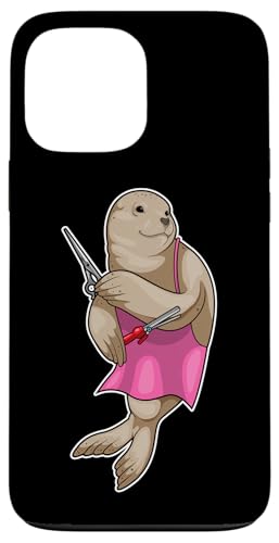 アザラシ 美容師 はさみ スマホケース iPhone 13 Pro Max 用