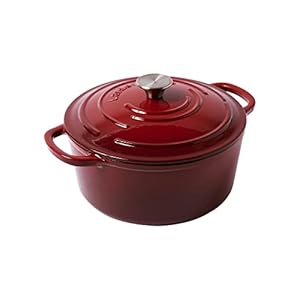 Larder & Vine Enameled Cast Iron Dutch Oven with Lid – Oversized Handles, Dome Lid, Dutch Oven for Sourdough Bread Making – 5.7QT/5.4L – (Cabernet)
