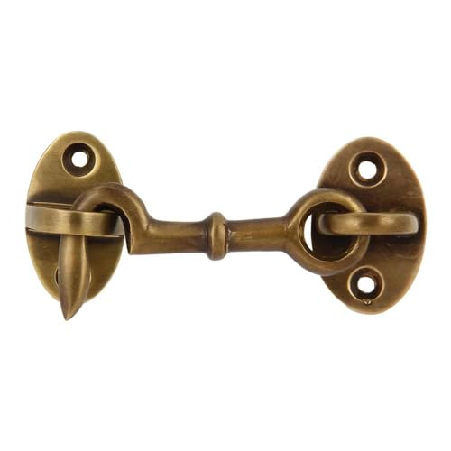 Image of Set of 2 Solid Brass Cabin Hook, 2.75 inch Hook and Eye Latch for Cabin Door, Barn Door, Gate, Shed, Fence, Cabinet, Bathroom - Closet Window Sash Catch - Antique Brass Finish - by A29