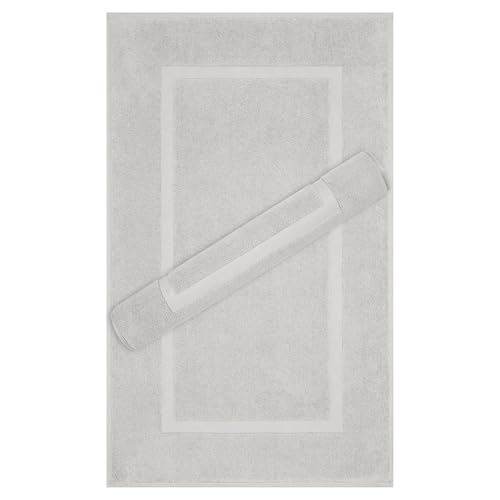 Image of Cotton Paradise 100% Cotton Turkish Bathmat Set, Soft Absorbent Quick Dry, 2 Piece 20x34 Bathmat Floor Set, Silver Grey