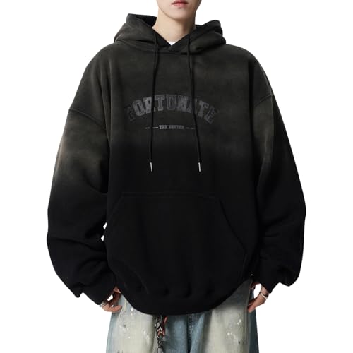 Men's Casual Pullover Gradient Hooded Hoodie Streetwear Sweatshirt Vintage Printed Tops Fall Winter